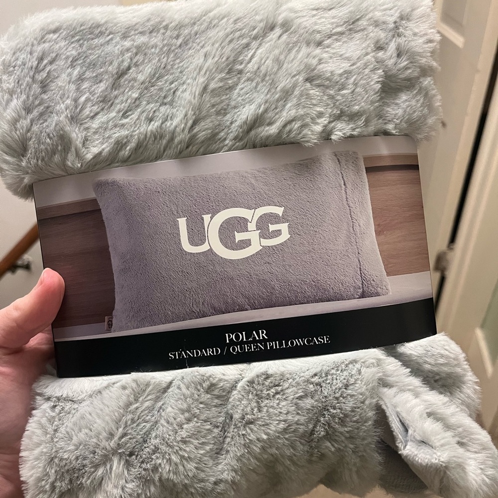 UGG Gray Plush Pillowcase for Cozy Comfort
